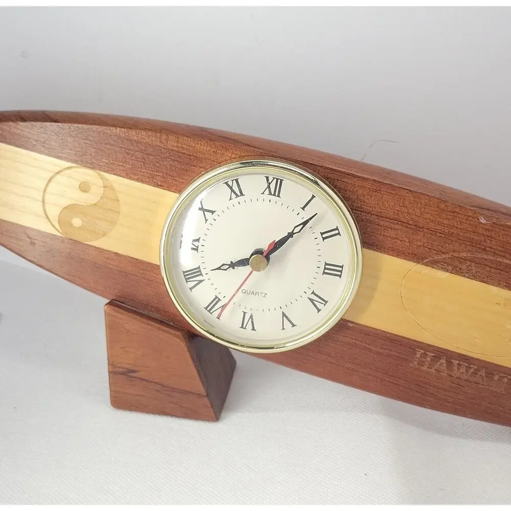 Hawaiian Surfboard Wood Desk Clock Quartz Surf Decor Hawaii Table Clock
